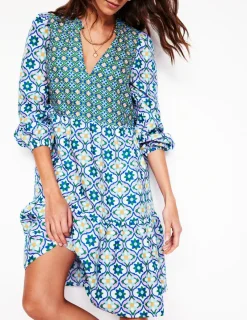 Dresses & Jumpsuits-Boden Esme Linen Short Dress-Multi, Floweret Tile Multi,FloweretTile