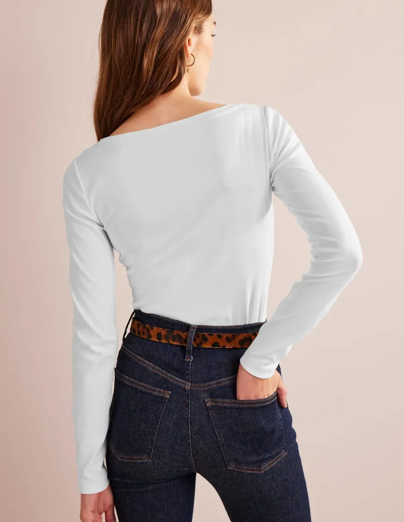 T-Shirts & Tanks | Tops & Blouses-Boden Essential Boat-Neck Jersey Top- White