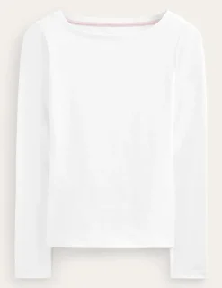 T-Shirts & Tanks | Tops & Blouses-Boden Essential Boat-Neck Jersey Top- White