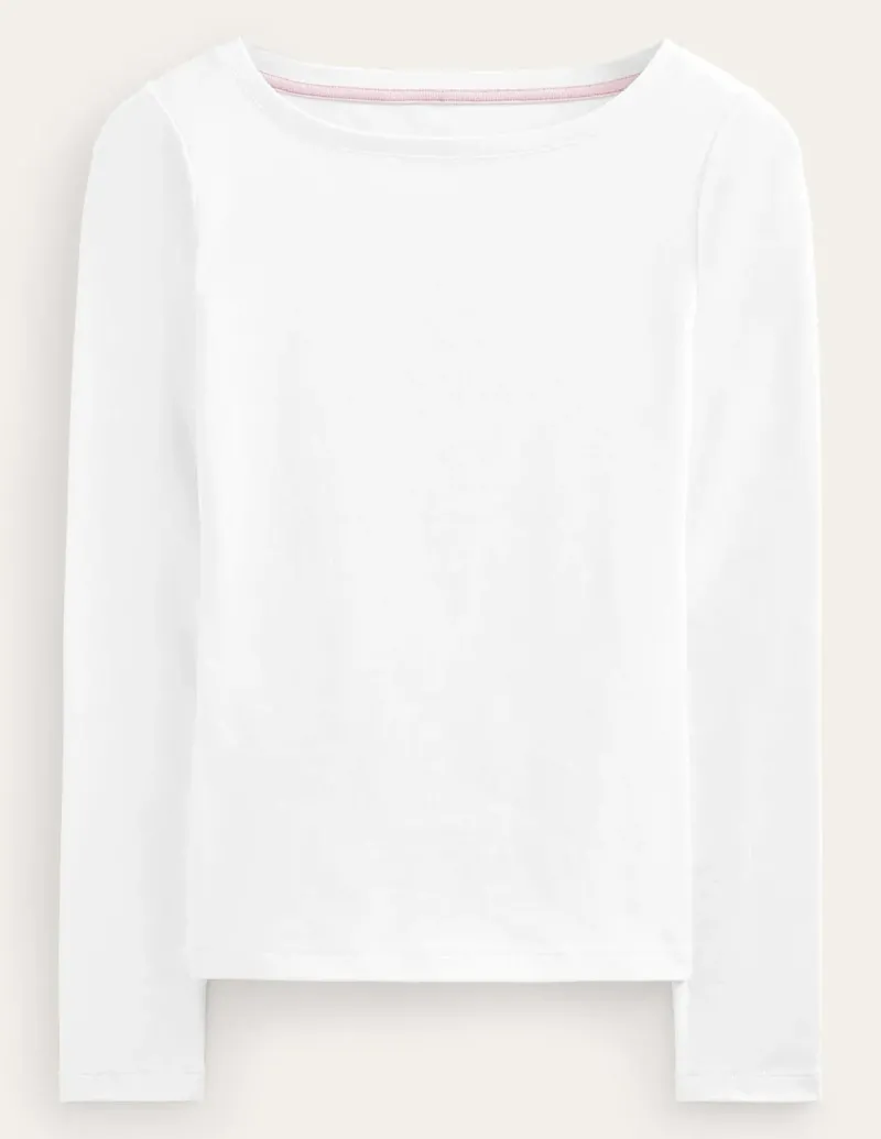 T-Shirts & Tanks | Tops & Blouses-Boden Essential Boat-Neck Jersey Top- White