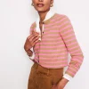 Sweaters & Cardigans-Boden Eva Cashmere Crew Cardigan-Camel Melange/ Fluro Pink CamelMelange/FluroPink
