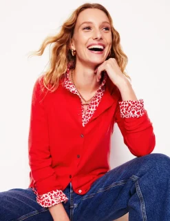 Sweaters & Cardigans-Boden Eva Cashmere Crew Cardigan-Strawberry Tart Red StrawberryTartRed