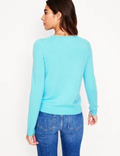 Sweaters & Cardigans-Boden Eva Cashmere Crew Cardigan-Caribbean Blue CaribbeanBlue