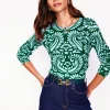 Sweaters & Cardigans-Boden Eva Cashmere Crew Neck Sweater-Pine Green, Decorative Flora PineGreen,DecorativeFlora