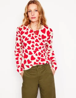 Sweaters & Cardigans-Boden Eva Cashmere Crew Neck Sweater-Ivory, Heart Cluster Ivory,HeartCluster