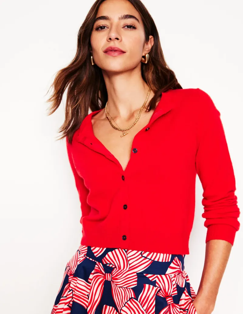 Sweaters & Cardigans-Boden Eva Cashmere Cropped Cardigan-Poppy Red PoppyRed