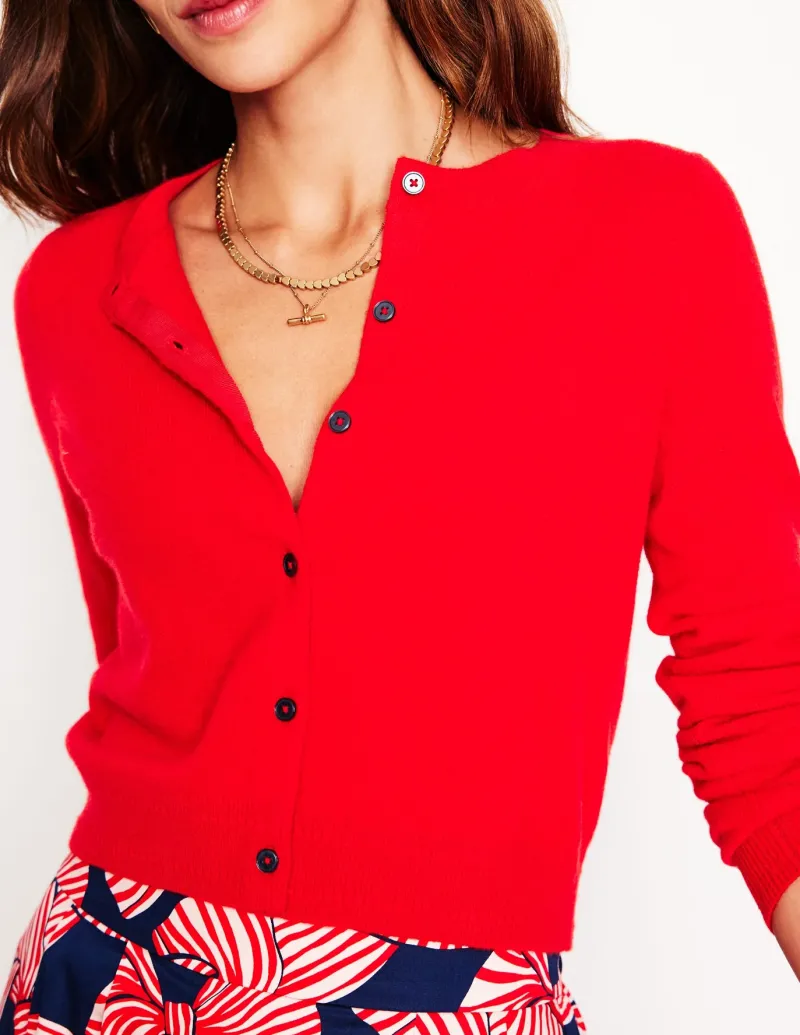 Sweaters & Cardigans-Boden Eva Cashmere Cropped Cardigan-Poppy Red PoppyRed