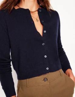 Sweaters & Cardigans-Boden Eva Cashmere Cropped Cardigan- Navy