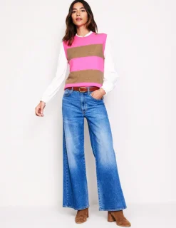 Sweaters & Cardigans-Boden Eva Cashmere Vest-Camel Melange/ Fluro Pink CamelMelange/FluroPink