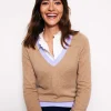 Sweaters & Cardigans-Boden Eva Cashmere V-Neck Sweater-Camel Melange Colour Block CamelMelangeColourBlock