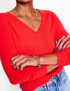 Sweaters & Cardigans-Boden Eva Cashmere V-Neck Sweater-Strawberry Tart Red StrawberryTartRed