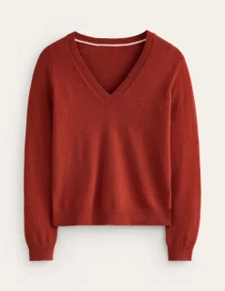 Sweaters & Cardigans-Boden Eva Cashmere V-Neck Sweater-Copper Brown CopperBrown