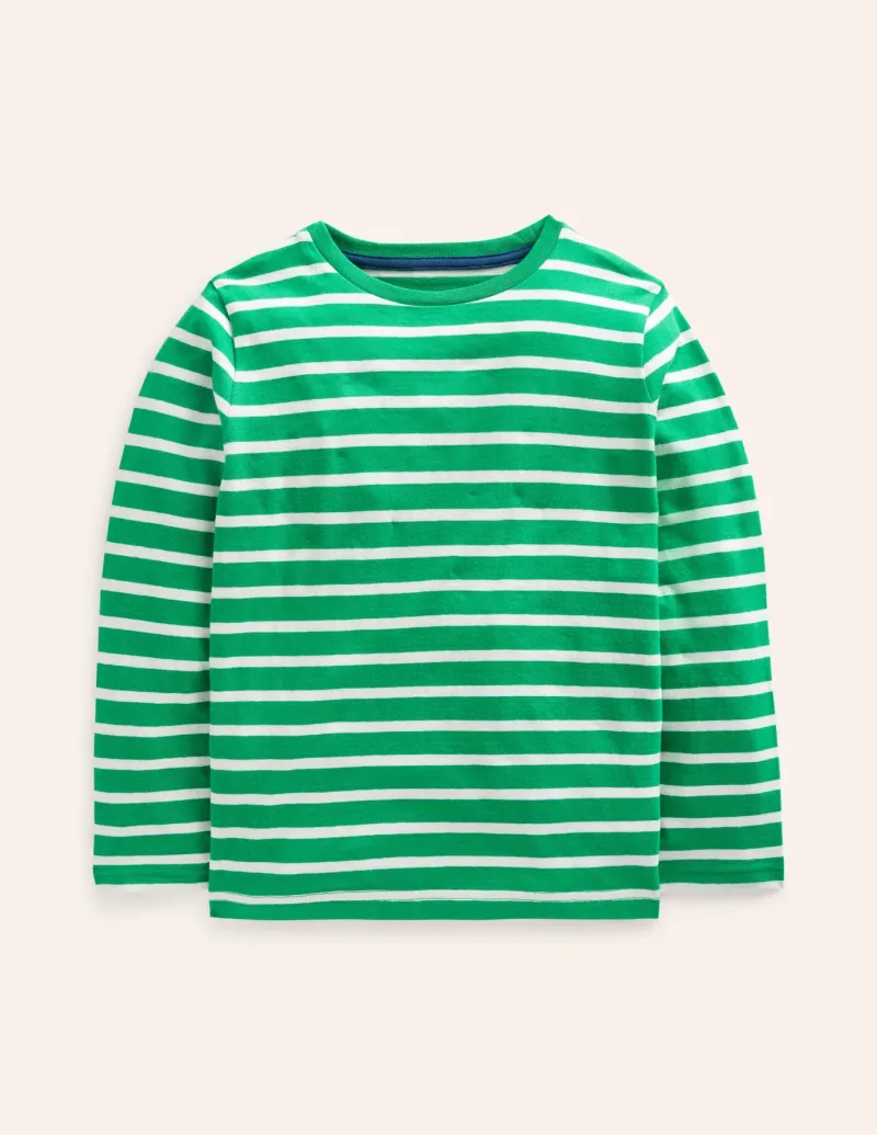 Tops, T-Shirts & Polos-Boden Everyday Breton T-Shirt-Highland Green/Grey Marl HighlandGreen/GreyMarl