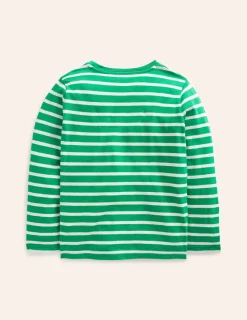 Tops, T-Shirts & Polos-Boden Everyday Breton T-Shirt-Highland Green/Grey Marl HighlandGreen/GreyMarl