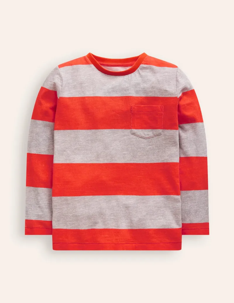 Tops, T-Shirts & Polos-Boden Everyday Long Sleeve T-Shirt-Grey Marl/ Firecracker Red GreyMarl/FirecrackerRed