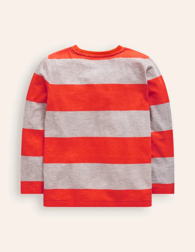Tops, T-Shirts & Polos-Boden Everyday Long Sleeve T-Shirt-Grey Marl/ Firecracker Red GreyMarl/FirecrackerRed