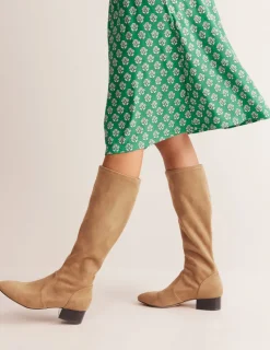 Boots | Heels-Boden Flat Stretch Knee Boots- Acorn