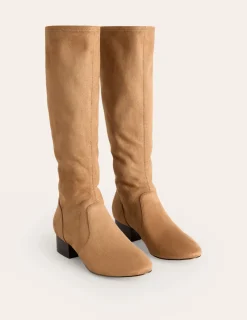 Boots | Heels-Boden Flat Stretch Knee Boots- Acorn