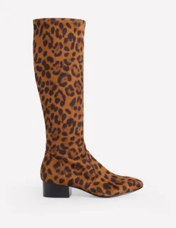 Boots | Heels-Boden Flat Stretch Knee Boots- Leopard