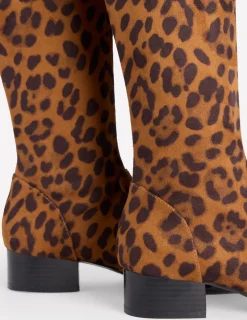 Boots | Heels-Boden Flat Stretch Knee Boots- Leopard