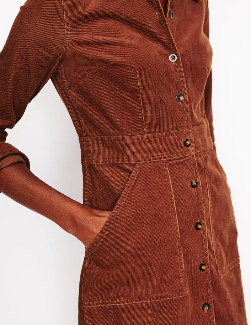 Petite Dresses | Midi-Boden Flora Cord Midi Shirt Dress- Cognac