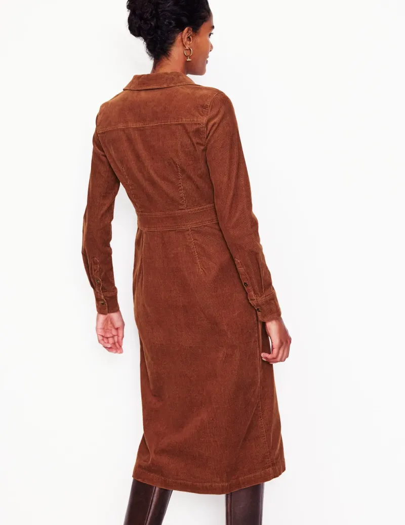 Petite Dresses | Midi-Boden Flora Cord Midi Shirt Dress- Cognac