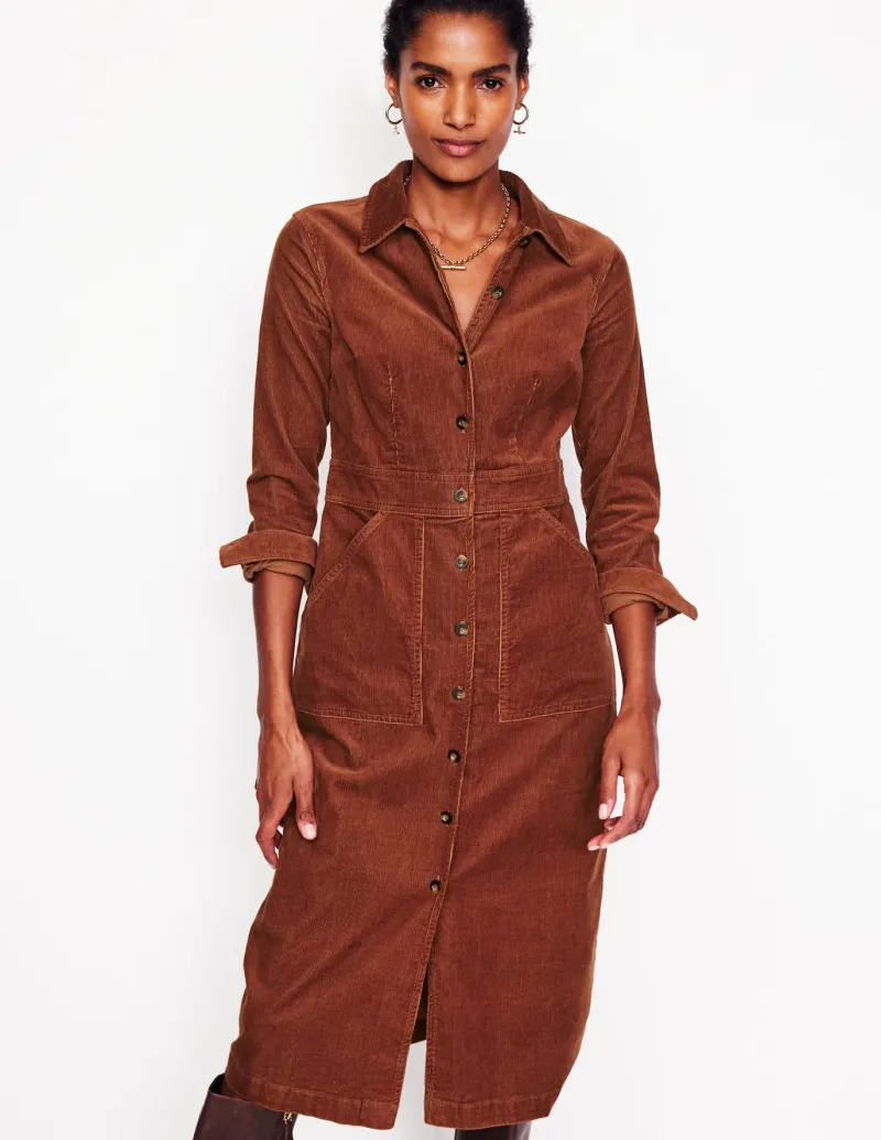 Petite Dresses | Midi-Boden Flora Cord Midi Shirt Dress- Cognac