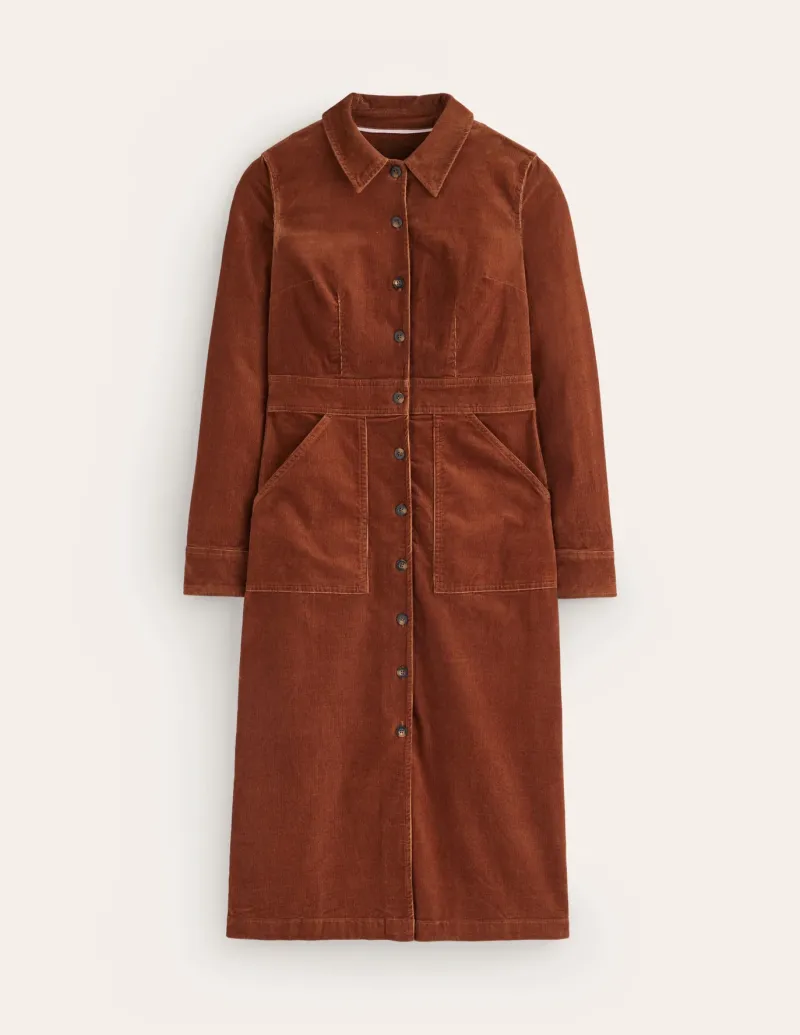 Petite Dresses | Midi-Boden Flora Cord Midi Shirt Dress- Cognac