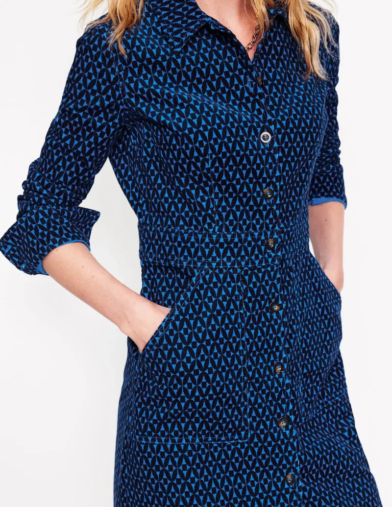 Petite Dresses | Dresses & Jumpsuits-Boden Flora Cord Shirt Dress-Blue, Diamond Trellis Blue,DiamondTrellis