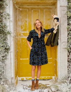 Petite Dresses | Dresses & Jumpsuits-Boden Flora Cord Shirt Dress-Kingfisher Blue, Bloom Trellis KingfisherBlue,BloomTrellis