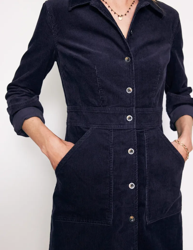 Petite Dresses | Dresses & Jumpsuits-Boden Flora Cord Shirt Dress- Navy
