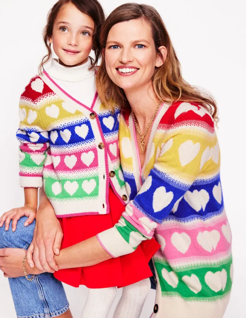 Sweaters & Cardigans-Boden Flora Fun V-Neck Cardigan-Rainbow Hearts RainbowHearts
