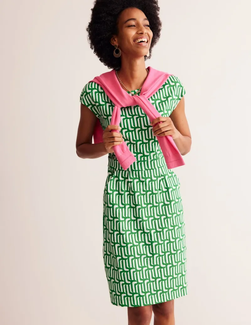 Petite Dresses | Short-Boden Florrie Jersey Dress-Rich Emerald, Falling Geo RichEmerald,FallingGeo