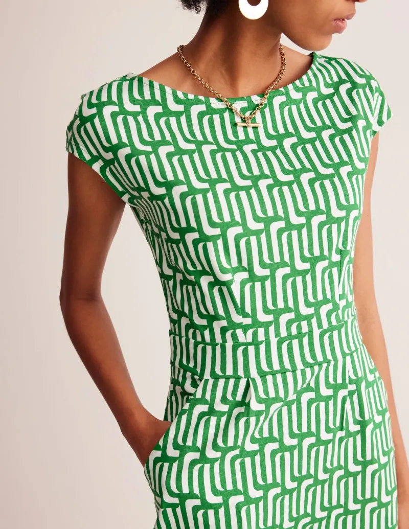 Petite Dresses | Short-Boden Florrie Jersey Dress-Rich Emerald, Falling Geo RichEmerald,FallingGeo