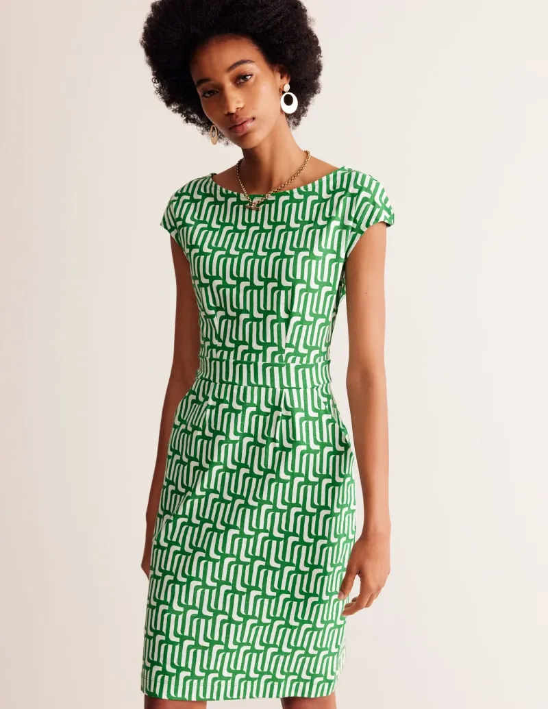 Petite Dresses | Short-Boden Florrie Jersey Dress-Rich Emerald, Falling Geo RichEmerald,FallingGeo