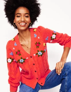 Sweaters & Cardigans-Boden Fluffy Embroidered Cardigan-Firecracker Red FirecrackerRed