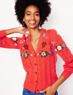 Sweaters & Cardigans-Boden Fluffy Embroidered Cardigan-Firecracker Red FirecrackerRed