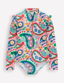 Swimwear & Beachwear-Boden Frill Long Sleeved Swimsuit-Ivory Paisley IvoryPaisley
