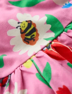 Dresses-Boden Frill Sleeve Jersey Dress-Sugared Lilac Spring Garden SugaredLilacSpringGarden