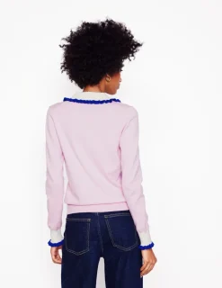 Sweaters & Cardigans-Boden Frilled Cotton Blend Cardigan-Soft Lavender Pink SoftLavenderPink