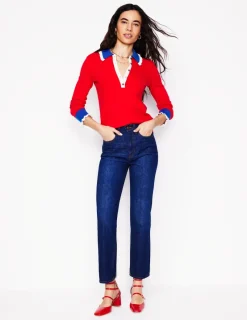 Sweaters & Cardigans-Boden Frilled Cotton Blend Sweater-Poppy Red PoppyRed