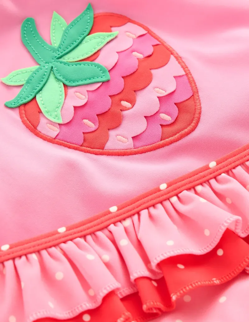 Swimwear & Beachwear-Boden Frilly Rash Vest Set-Bubblegum Pink Strawberry BubblegumPinkStrawberry