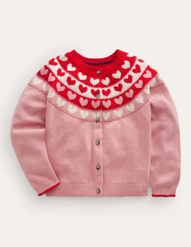 Sweaters & Cardigans-Boden Fun Fair Isle Cardigan-Almond Pink Hearts AlmondPinkHearts