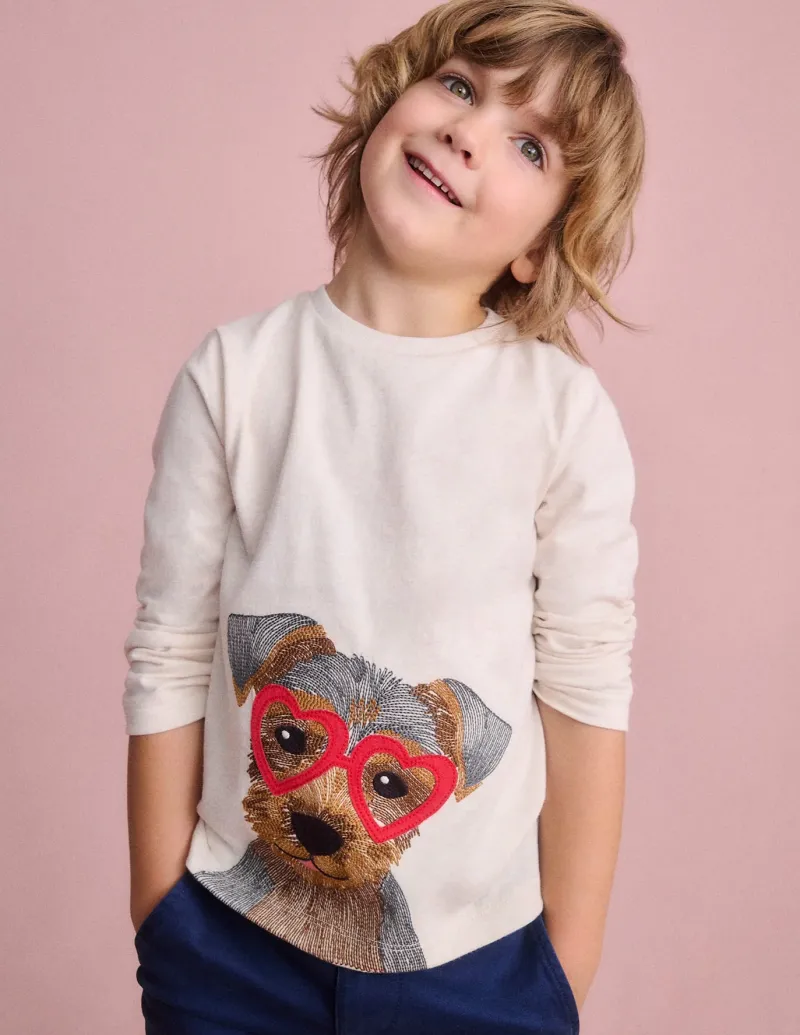 Tops, T-Shirts & Polos-Boden Fun Superstitch Grid T-Shirt-Oatmeal Marl Janet OatmealMarlJanet