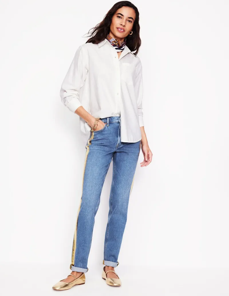 Jeans-Boden Girlfriend Jeans-Metallic Gold Side Stripe MetallicGoldSideStripe