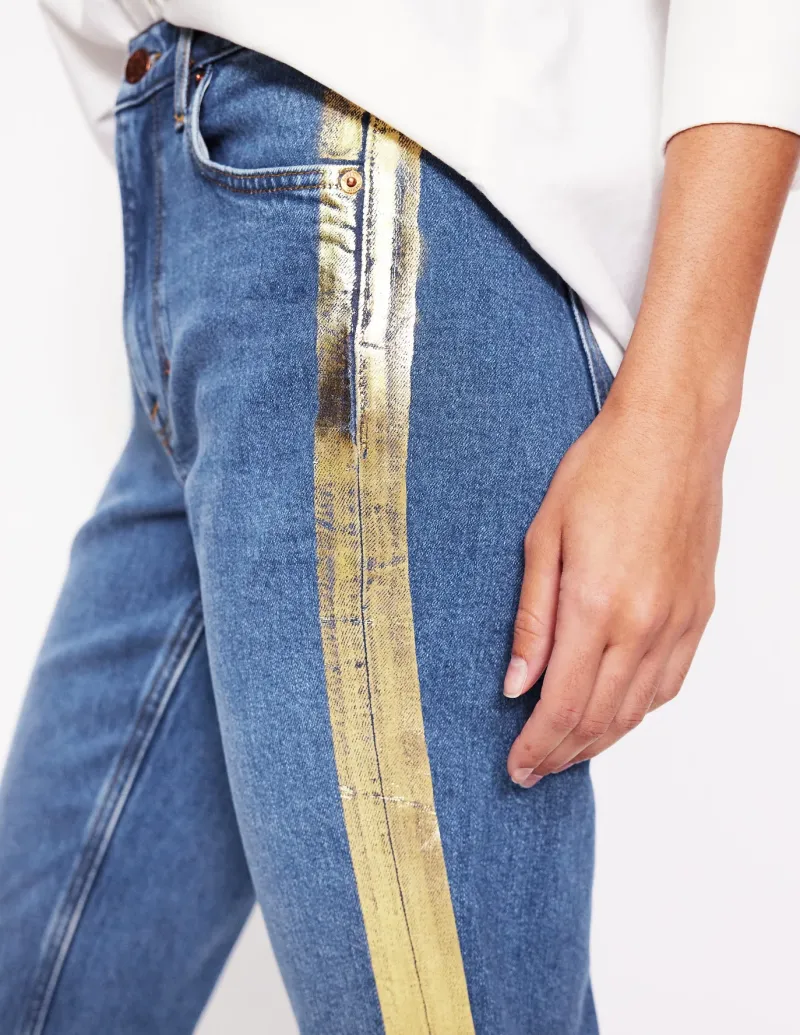 Jeans-Boden Girlfriend Jeans-Metallic Gold Side Stripe MetallicGoldSideStripe