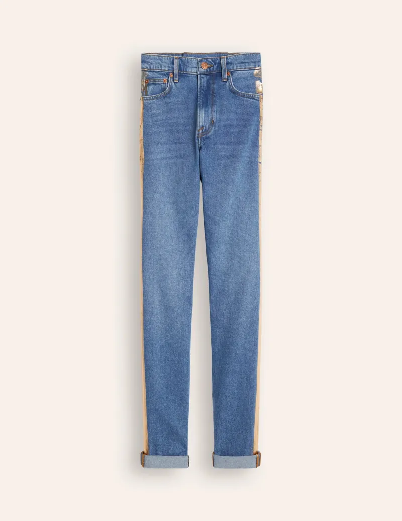 Jeans-Boden Girlfriend Jeans-Metallic Gold Side Stripe MetallicGoldSideStripe