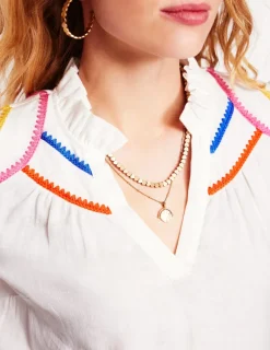 Tops & Blouses-Boden Grace Linen Top-White, Multi Stitch White,MultiStitch