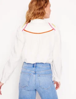 Tops & Blouses-Boden Grace Linen Top-White, Multi Stitch White,MultiStitch