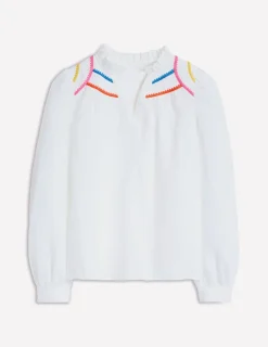 Tops & Blouses-Boden Grace Linen Top-White, Multi Stitch White,MultiStitch